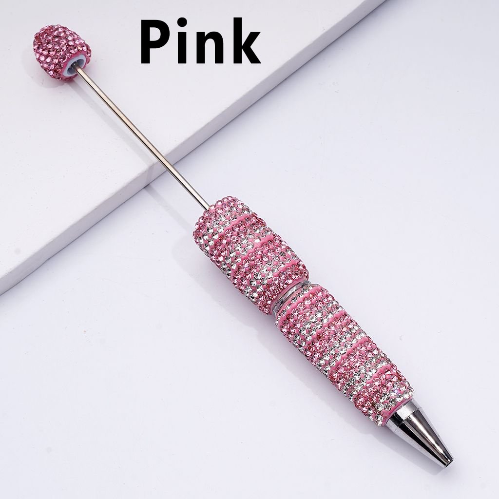 Beadable Clay Pens with Straight-Stripe Double Color Rhinestones Covered the Entire Pen