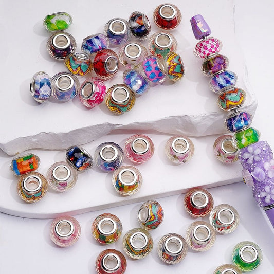 Clear Wheel Abacus Acrylic Beads with Multi-Color Different Designs Inside, 14MM, Random Mix