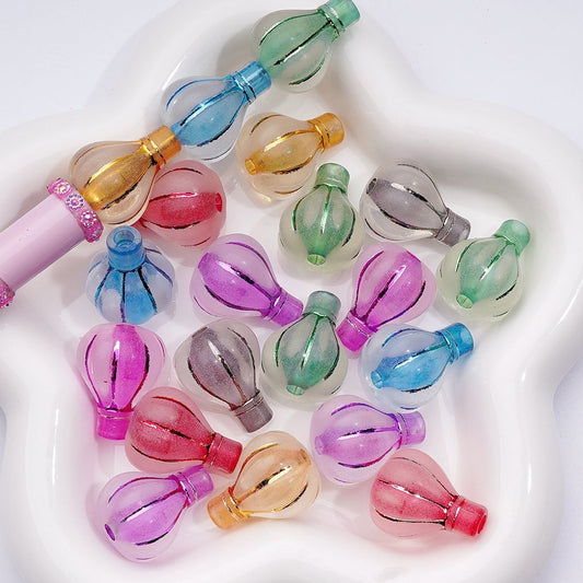 Hot Air Balloon-Shaped Acrylic Beads Clear Multi-Color Design with Shiny Stripes, Approx 24×19MM, Random Mix