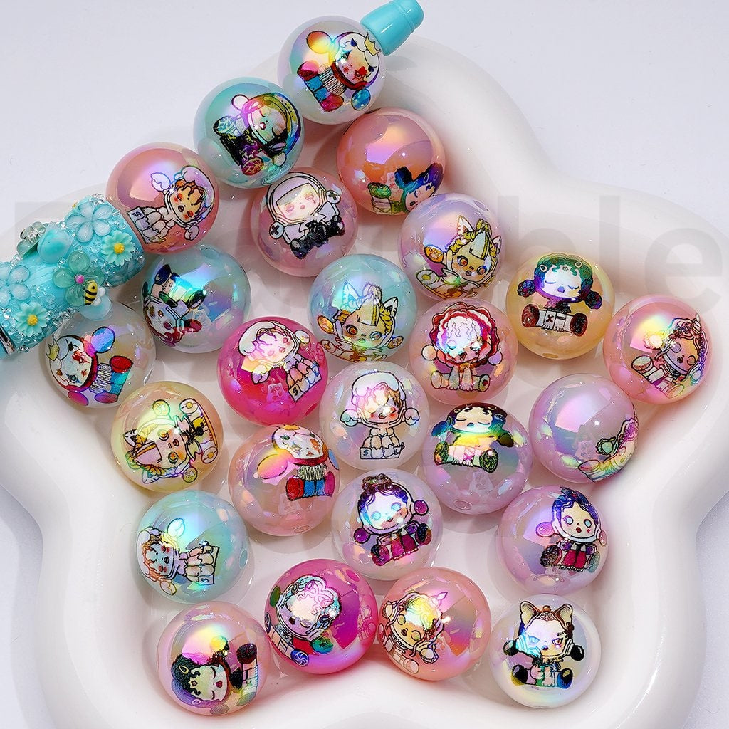 Large UV Coating Cute Girl Moll MagicMint Jelly Color Round Acrylic Beads, 20MM, Random Mix