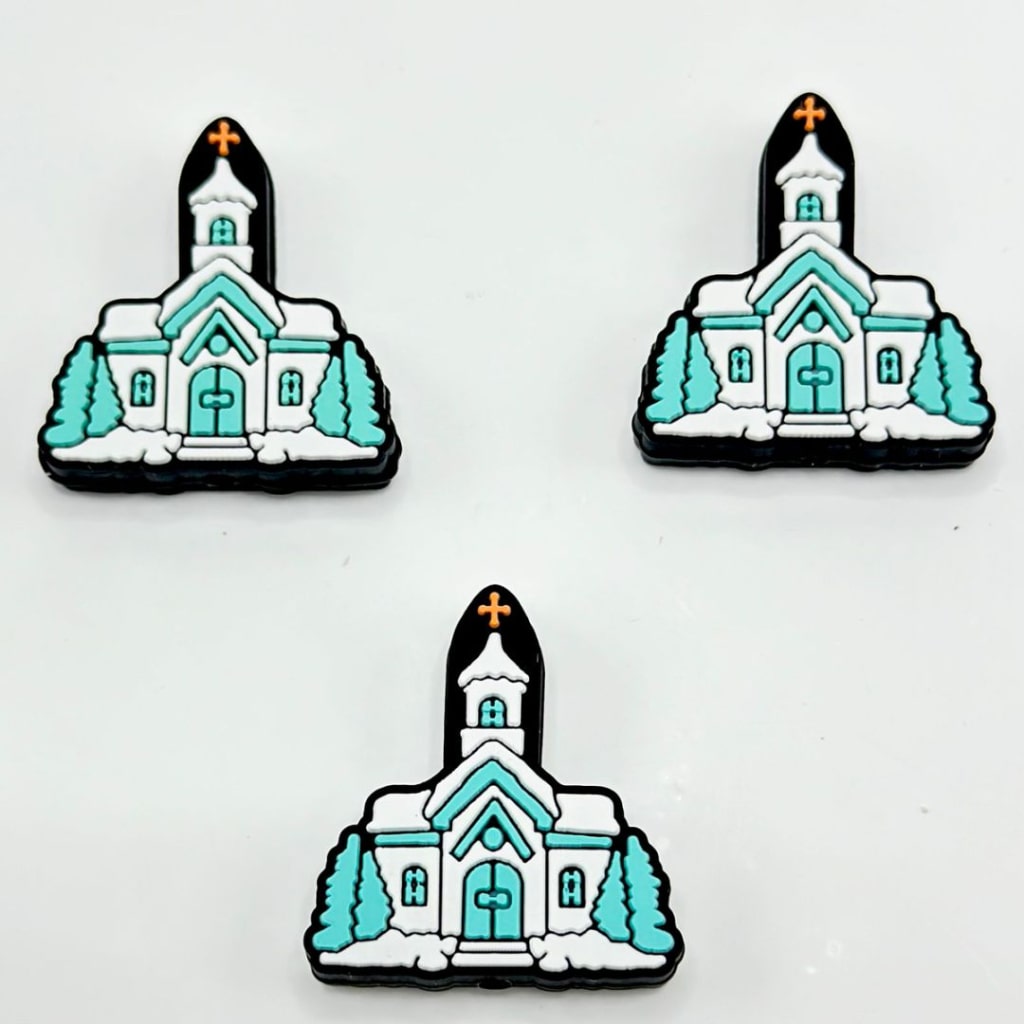 White Christian Church Vivid Teal Cross Silicone Focal Beads