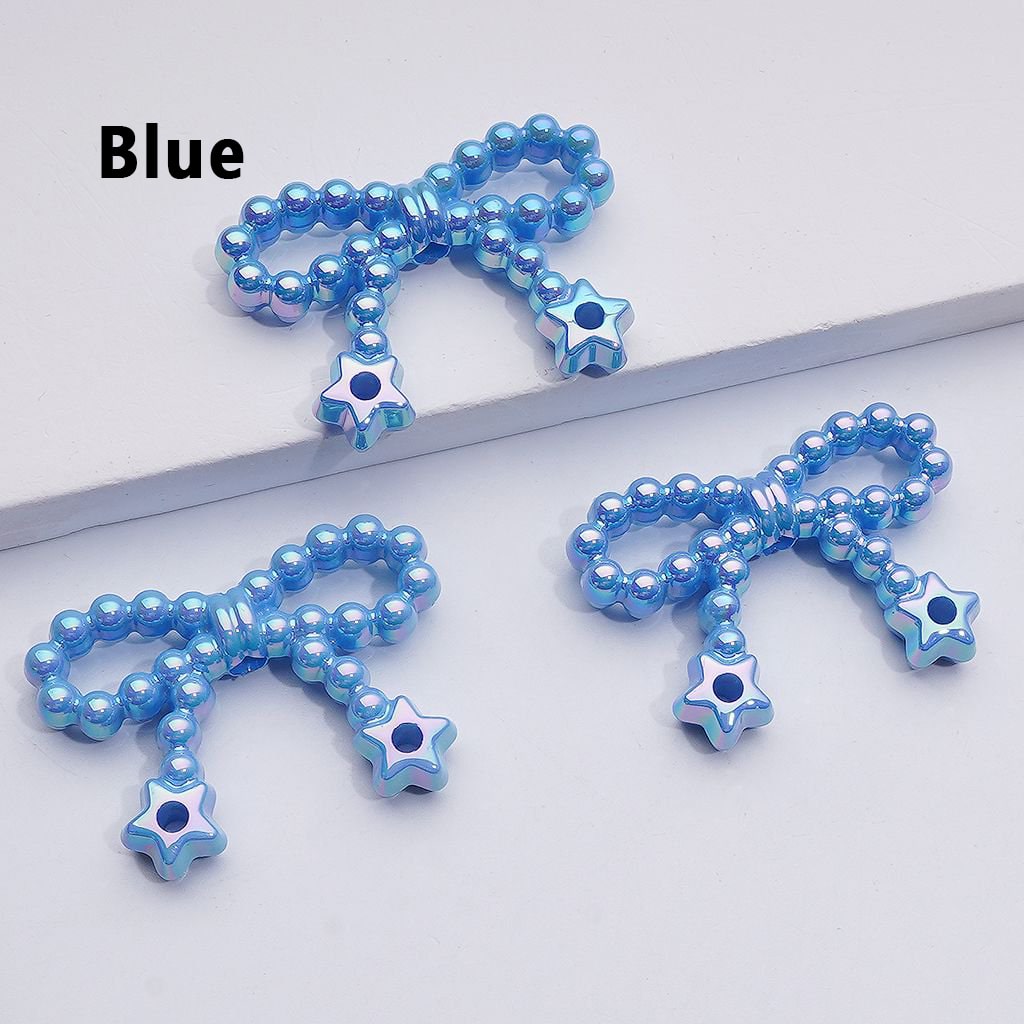 Pearl Bowknot & Star Ring Acrylic Beads – UV Coated Solid Colors, 23x33MM Craft Embellishments