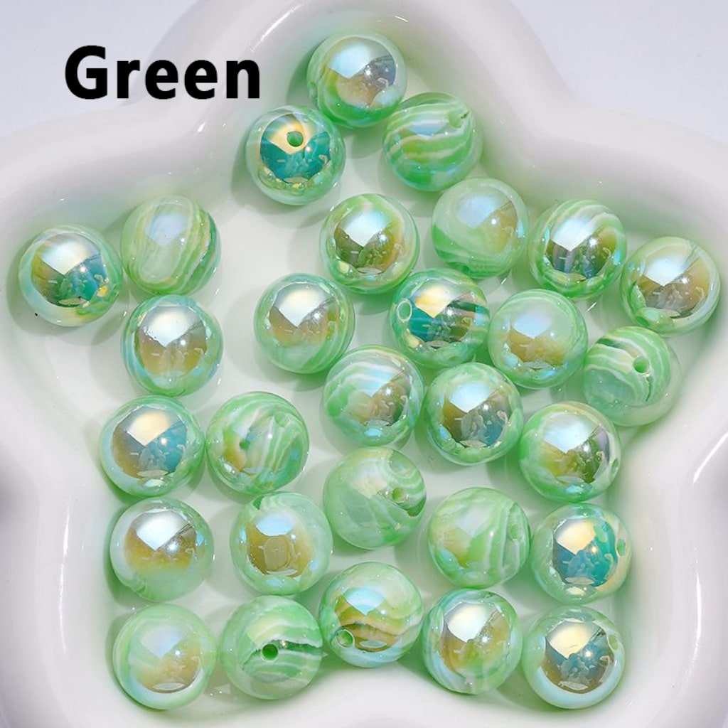 Round Acrylic Beads with UV Gloss and Colorful Art Stripes 16MM