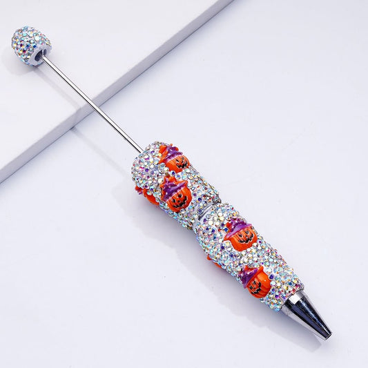 Halloween Clay Pens Featuring Orange Ghosts in Wizard Hats Fully Covered with AB Rhinestones