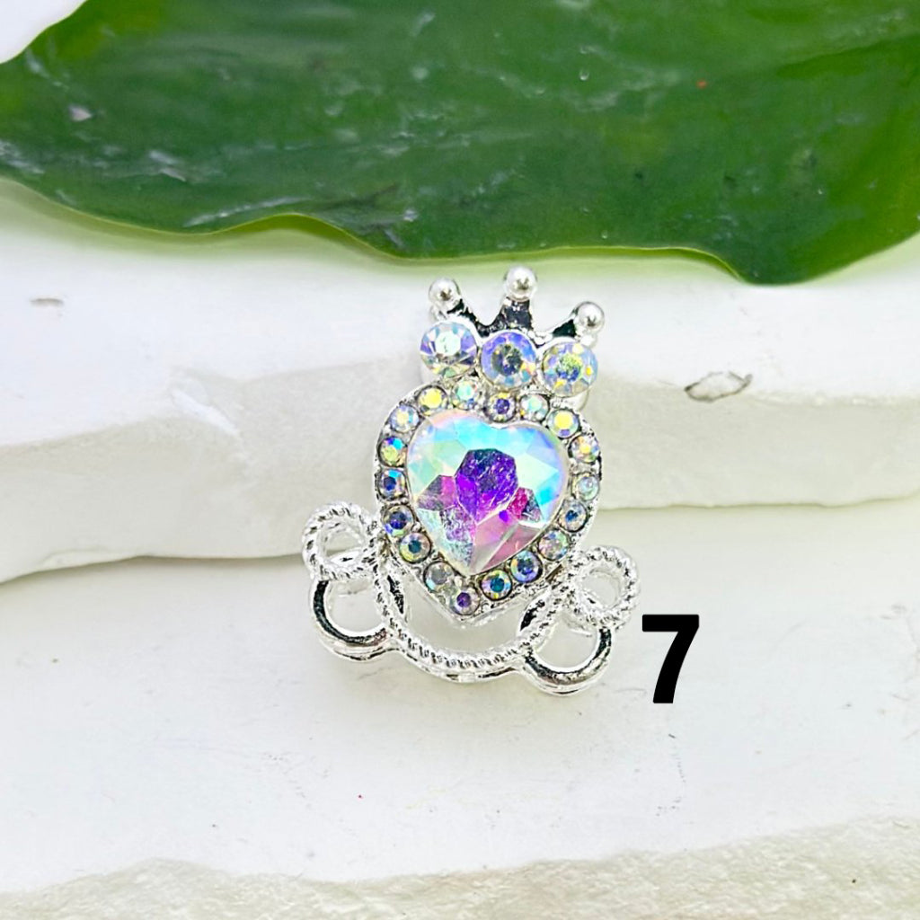 Bling Bling Silver Alloy Heart Crown with Mini Bling Bling AB Rhinestones Colorful Heart Rhinestones Beads, Around 26*22MM