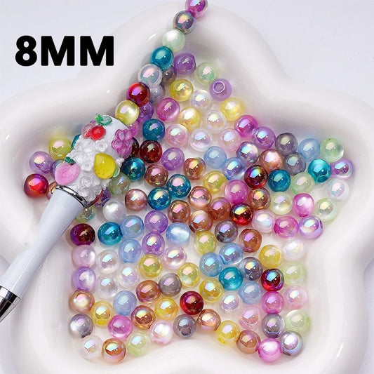 UV Coating Mini Shiny Cat Eye Finish Round Acrylic Waist Beads for Jewelry Making 8MM, Random Mix