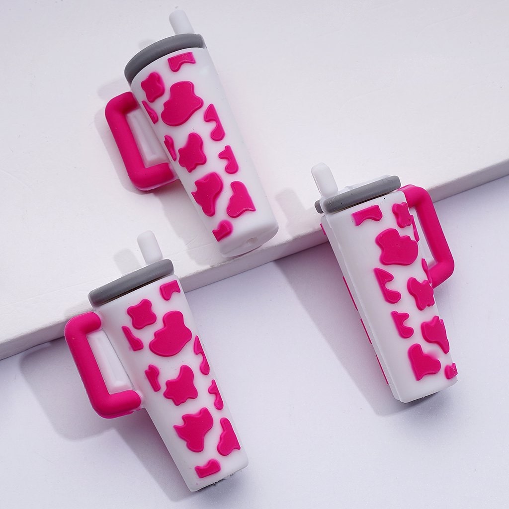 Multi-Color Cow Prints Cute Stanley Cup Bottle with Straw Silicone Focal Beads