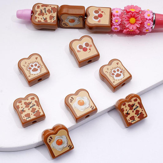 Whimsical Hand-Painted Bread Beads – Cute Acrylic Toast Charms for Crafts