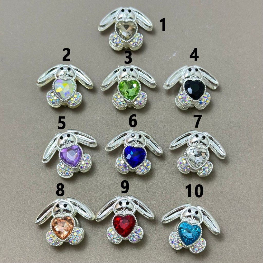 Bunny Cute Silver Alloy Rabbit with AB Mini Rhinestones Heart Shape Diamond, Around 28*22MM, Please Read the Description