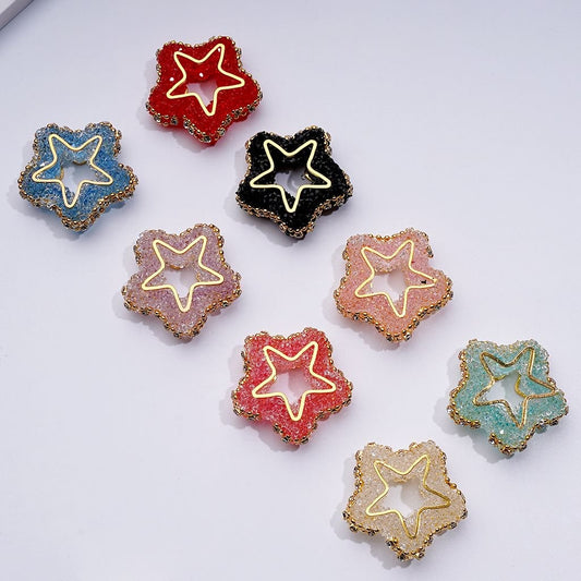 Gold Alloy Chain with Clear Rhinestones – Star Frame Charm with Sugar Acrylic Beads, Approx. 32MM, Assorted Colors