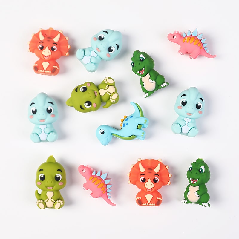 Cartoon Colorful Dino Character Silicone Focal Beads Random Mix