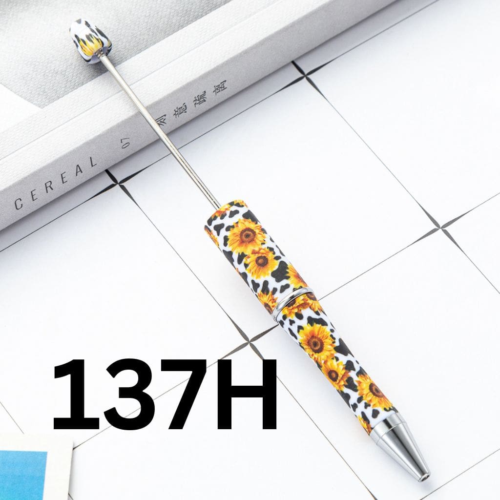 Black and White Floral with Sunflower Printed Beadable Pens Number 137H