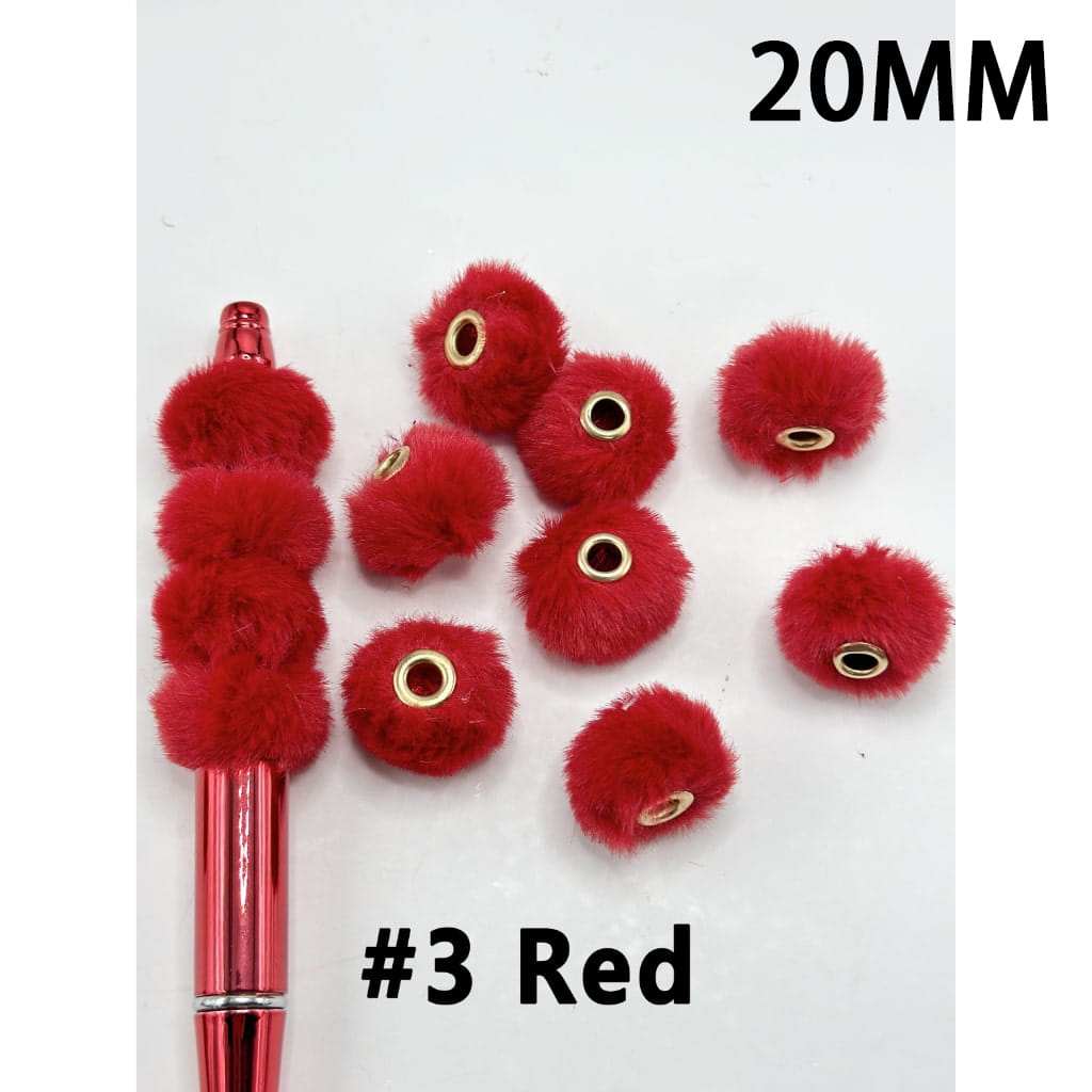 Cute Solid Colored Pom Pom Fluffy Hard Beads, 20MM
