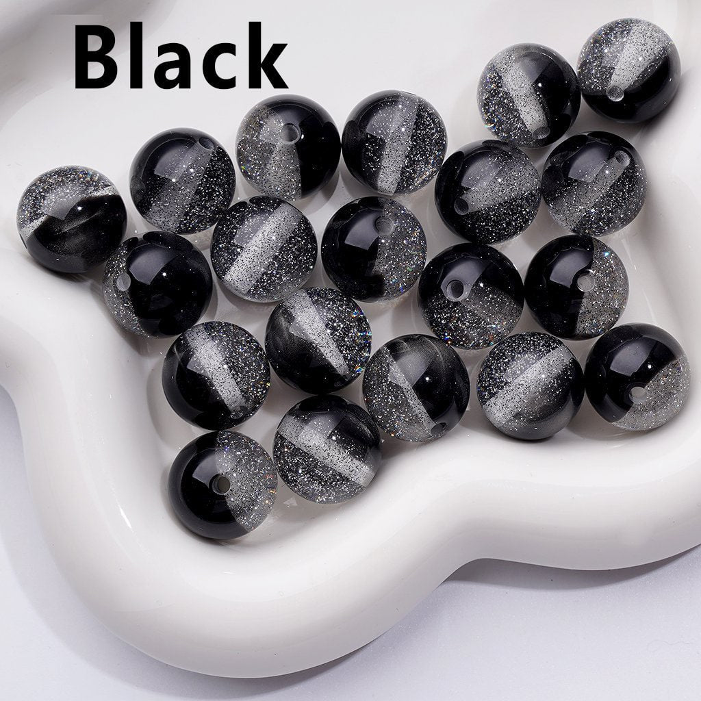 Multi-Color Cat Eye Style Acrylic Beads with Silver Glitter Inside, 16MM