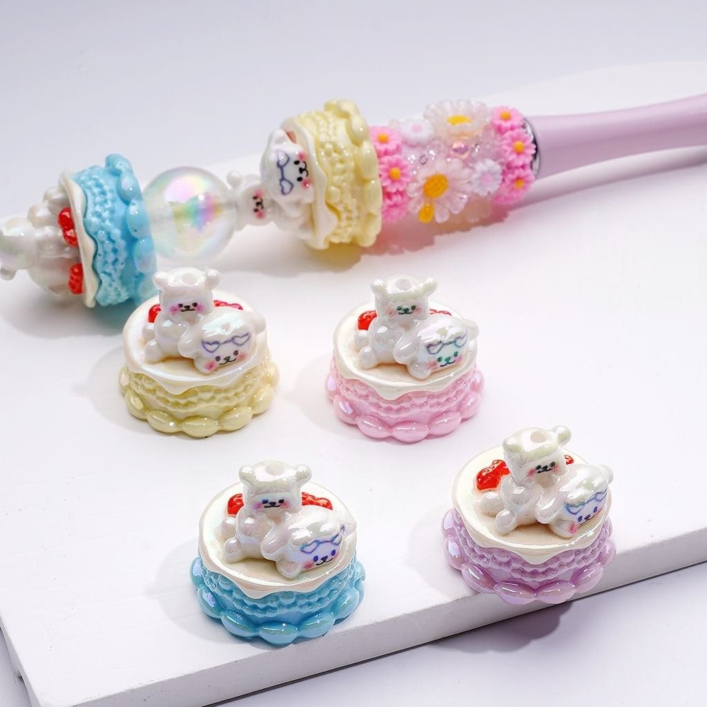 Cute Vivid Adorable Character Birthday Cake Acrylic Beads, Around 22*24MM, Random Mix