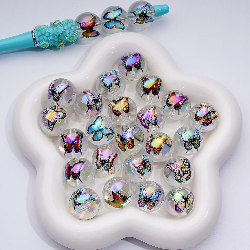Radiant Transparent Butterfly Beads – UV Finish & Delicate Acrylic Design, 20MM