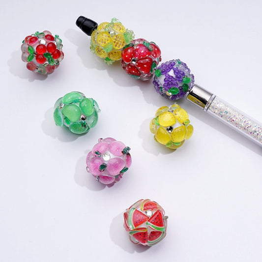 Cute Fruit Acrylic Beads – Grapes, Peaches, Lemons, Pineapples, Cherries, Strawberries, Green Apples, and Watermelons, Approx. 22MM