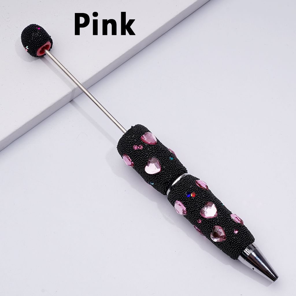 Clay Beadable Pens – Covered in Mini Rhinestones, Shiny Heart Accents & Black Snowball Texture