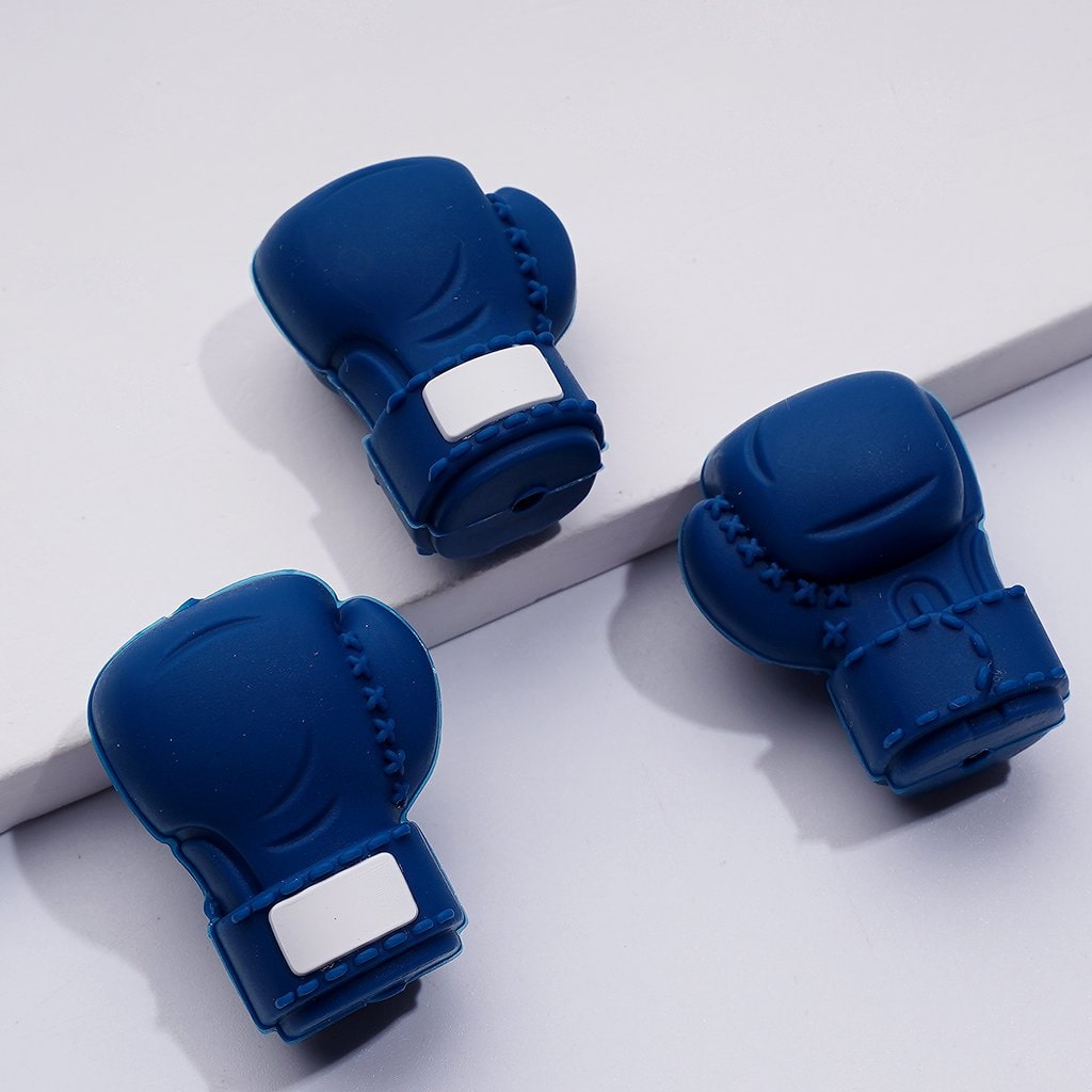 3D Boxing Gloves Silicone Focal Beads in Black, Red & Blue, Perfect for Sports-Themed Crafts