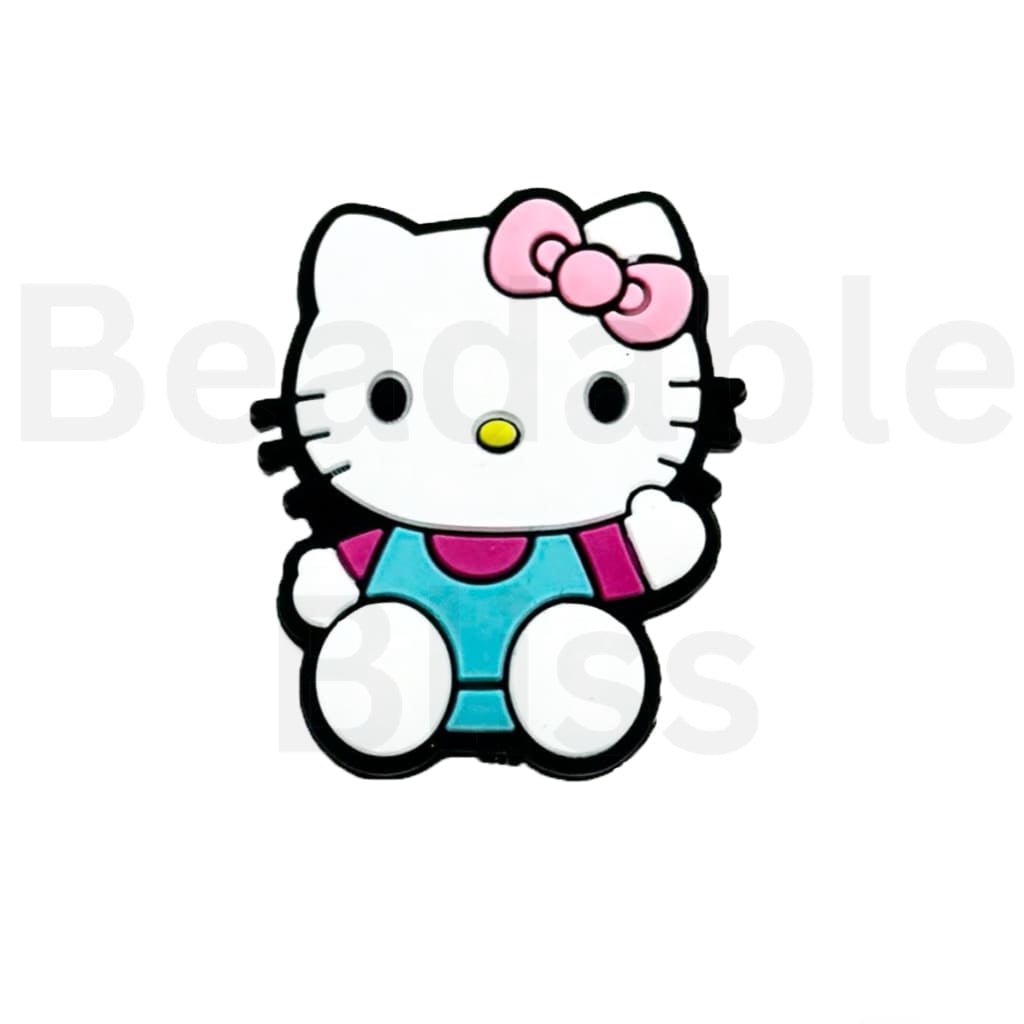 HK Kitten Cat Sanri with a Pink Bowknot Cute Silicone Focal Beads