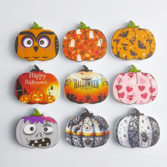 Spooky Halloween Character Orange Pumpkin, Ghost, Bat & Spider Mix Silicone Focal Beads Random Mix
