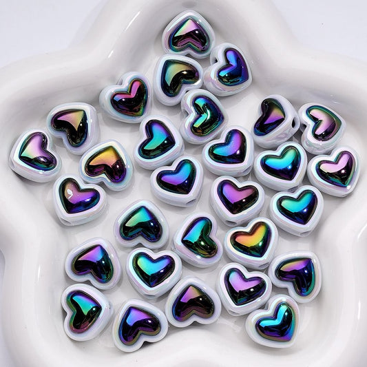 UV-Coated Glossy White & Black Heart Acrylic Beads – Stunning 18×16MM Random Mix