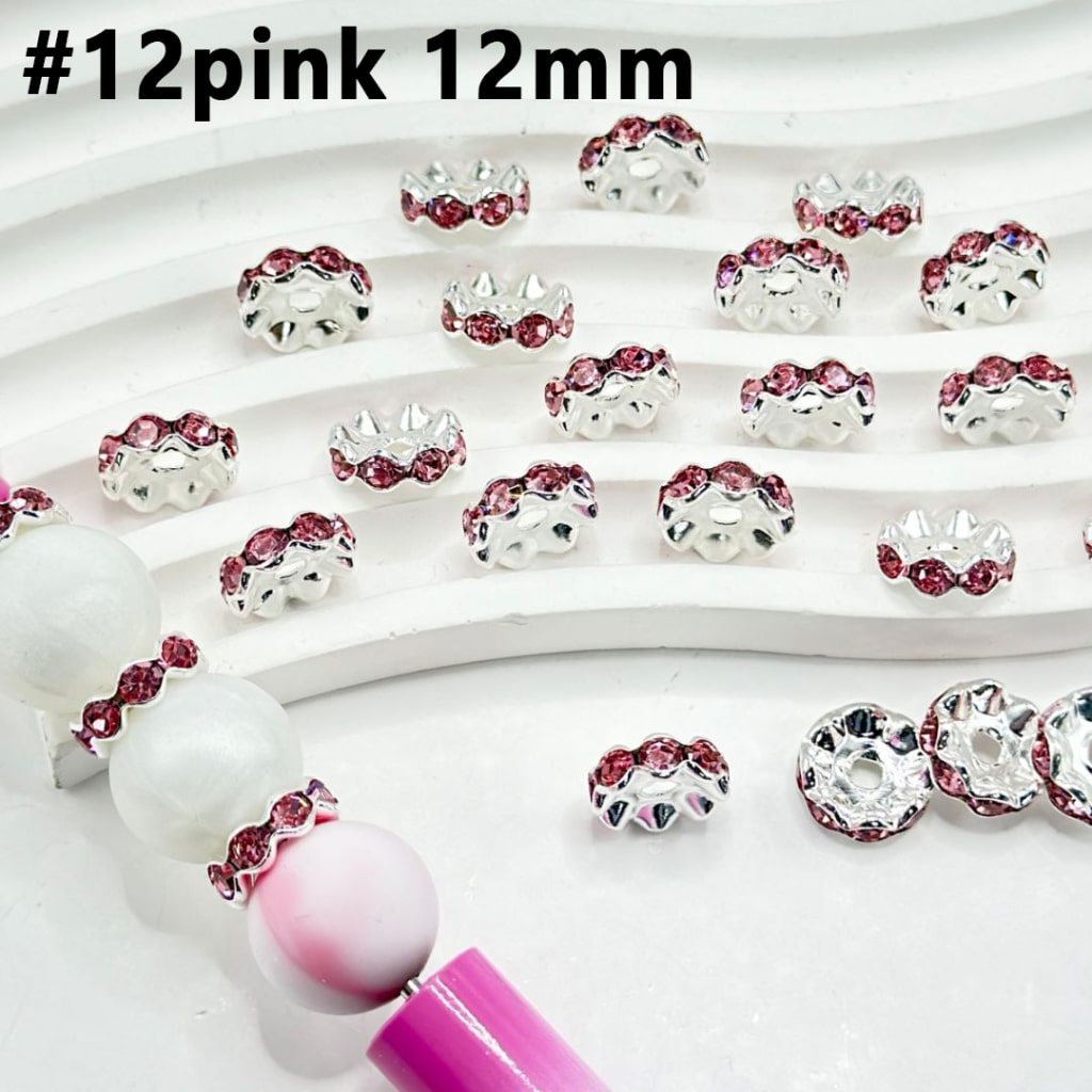 Wavy Metal Spacers with Rhinestones in Solid Colors, 12MM