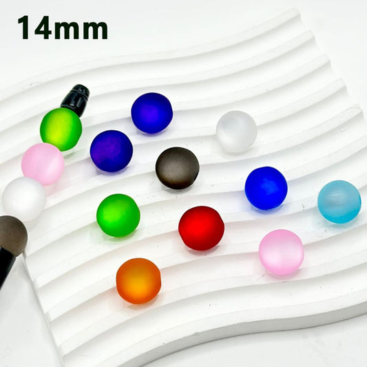 Matte Cat Eye Style Round Colorful Acrylic Beads, 14MM