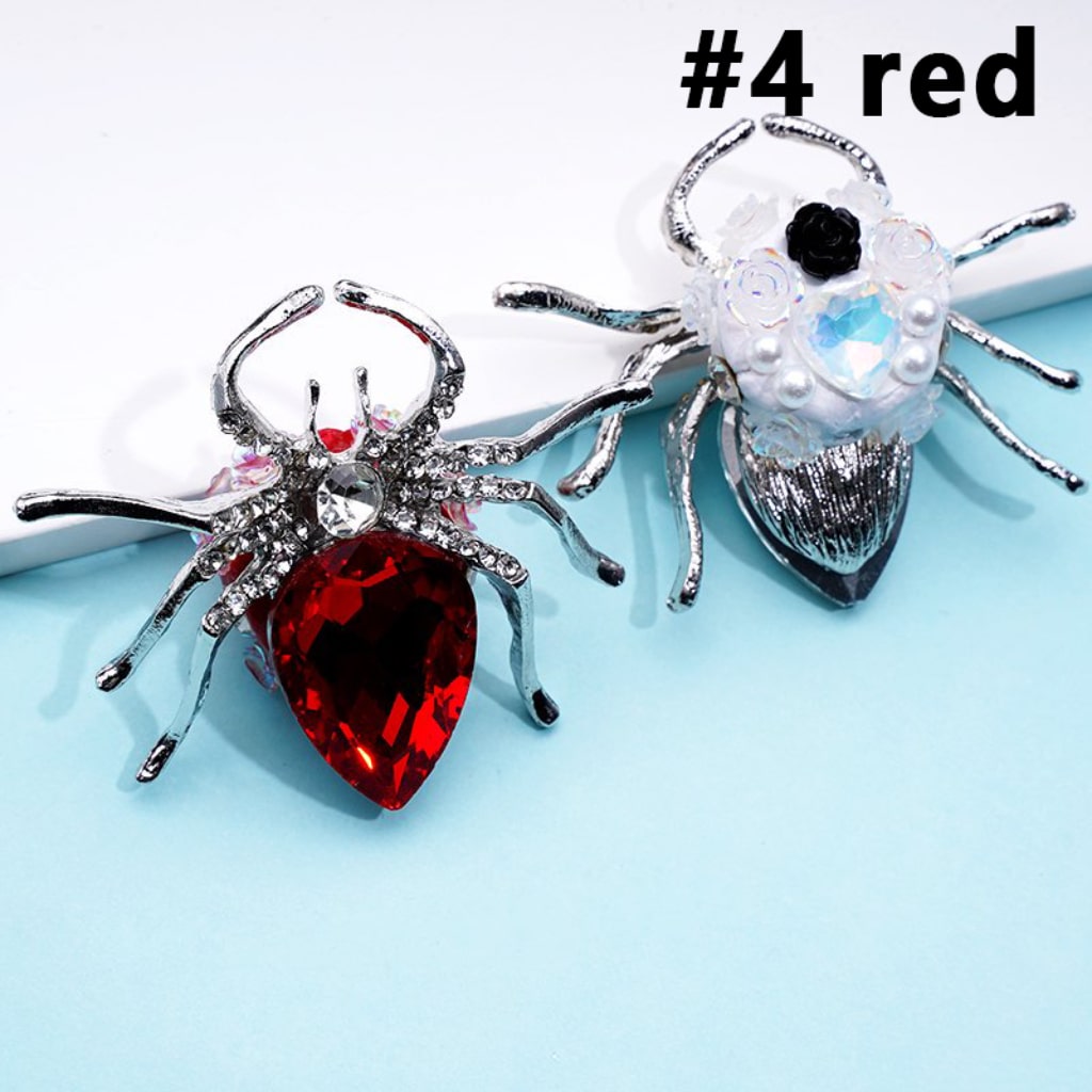 Silver Alloy Exquisite Fancy Spider with Large Colorful Rhinestone Inside Mini Clear Rhinestones Shiny Flowers Hearts White Pearls Clay Beads, Around 57*47MM
