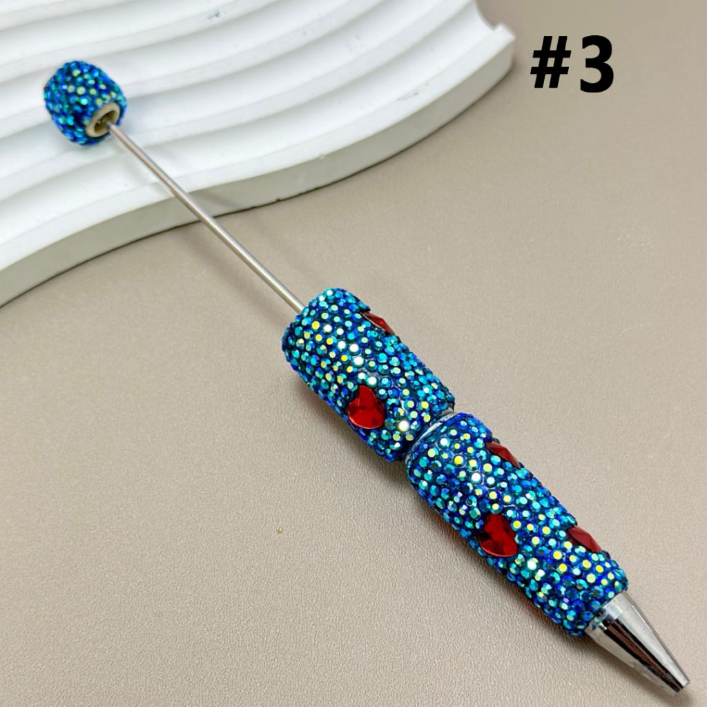 Colorful Hearts & AB Rhinestones Beadable Clay Pens Covering the Entire Pen