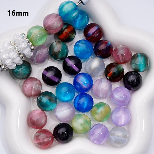 Cat Eye Acrylic Beads – 16MM Round Multicolor Laser Effect for Jewelry & Craft Projects