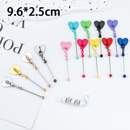 DIY Beadable Keychain Bar with Mini Lobster Clasp & Heart Accessories, 9.6*2.5CM