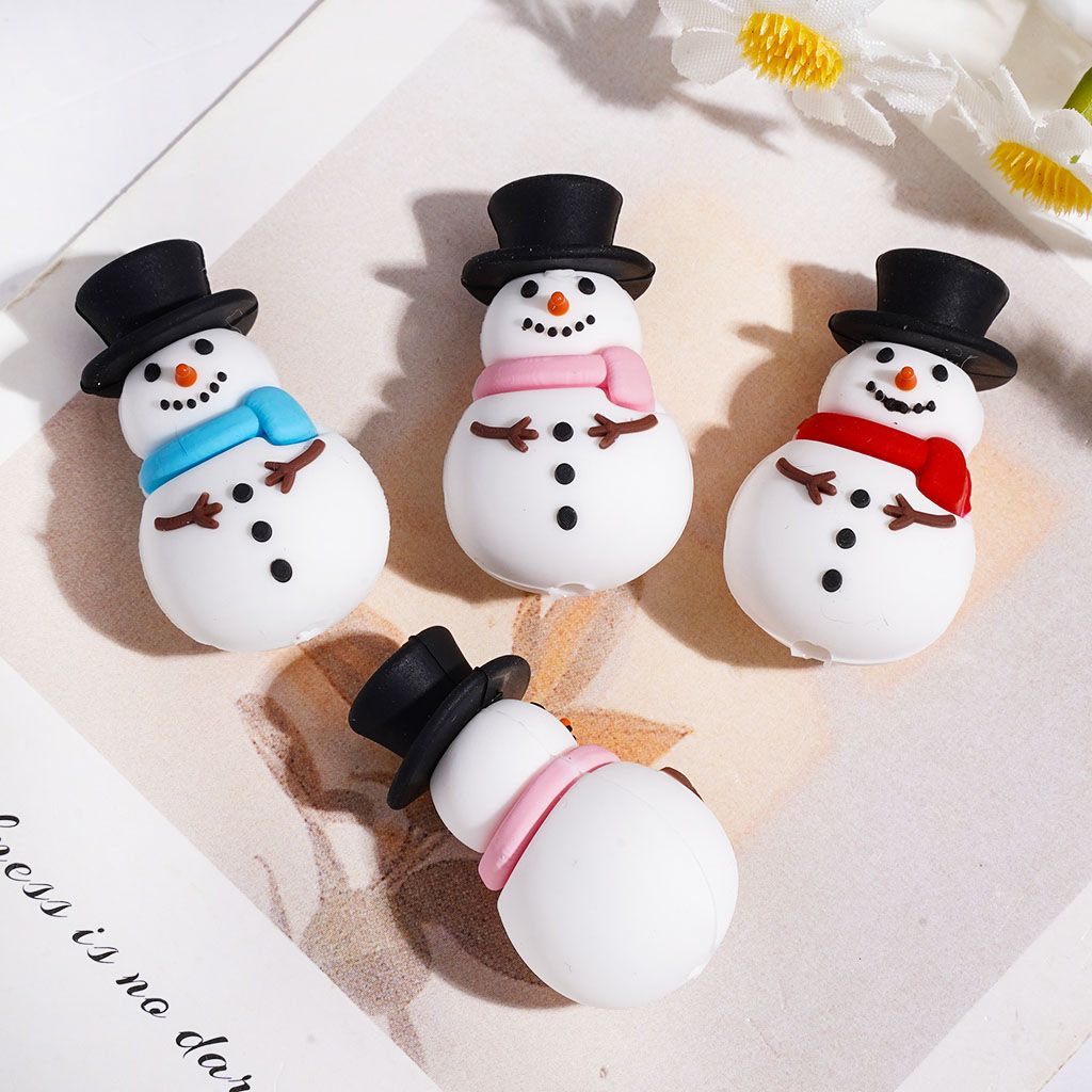 3D Charming Snowman with Black Top Hat & Assorted Color Scarves, Silicone Focal Beads