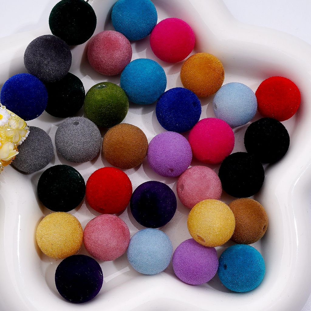 Round Shape Dark Colors Flocked Acrylic Beads, Random Mix, 16mm, MZ, Please Read the Description
