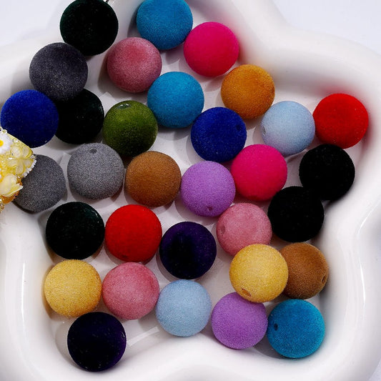 Round Shape Dark Colors Flocked Acrylic Beads, Random Mix, 16mm, MZ, Please Read the Description