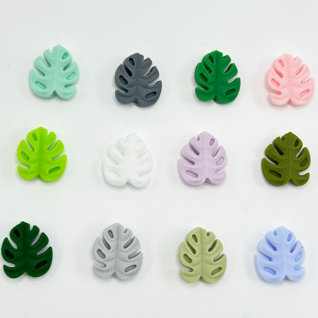 Color Tree Leaves Mini Multi Silicone Focal Beads, Random Mix