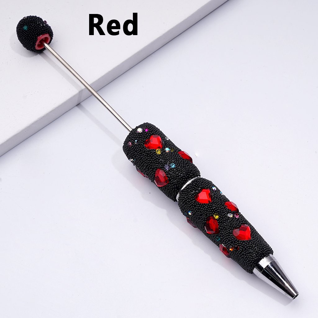 Clay Beadable Pens – Covered in Mini Rhinestones, Shiny Heart Accents & Black Snowball Texture