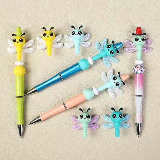 3D Cute Dragonfly with Big Eyes, Curled Antennae & Wings Silicone Focal Beads, 39MM, Multi-Color