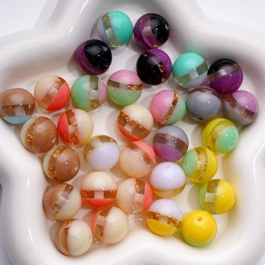 16MM Round Cat Eye Acrylic Beads with Glitter & Gold Foil Core, Dual-Tone Shine for DIY Crafts
