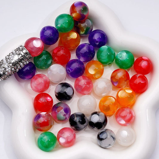 Glitter Acrylic Beads Round Shape with Colorful Spot Effects, 16MM, Random Mix