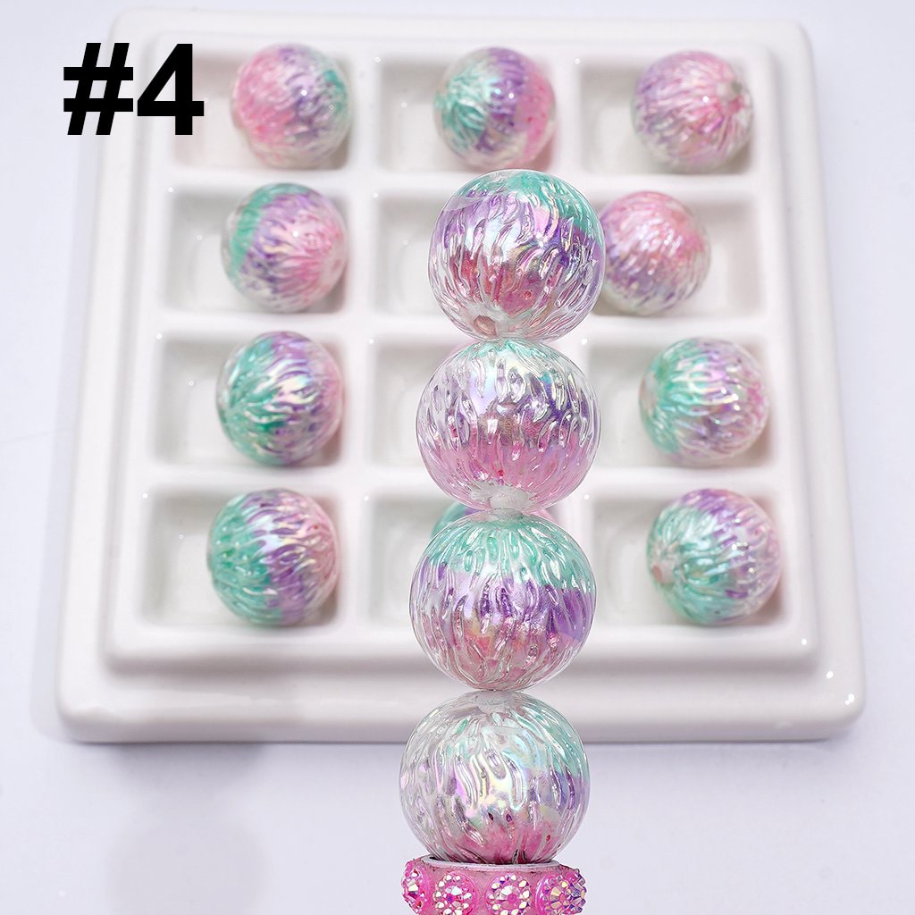Round Acrylic Beads with Shiny Trichromatic Crackle Effect 16MM Vibrant Design