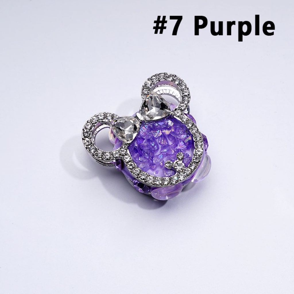 Fancy Bling Bling Silver Alloy Mouse Head Bow with Clear & Colorful Rhinestones Clay Beads, Around 30*27MM