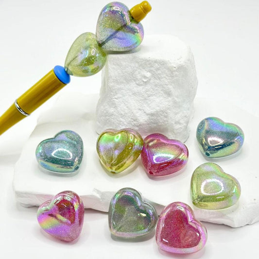 Exquisite Glittery Glossy Heart UV Finish Acrylic Beads, Around 25*27MM, Please Read the Description