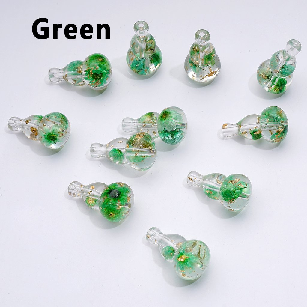 Elegant Clear Gourd-Shaped Acrylic Beads with Mini Gold Foil & Dried Flower Accent, Around 28×16MM
