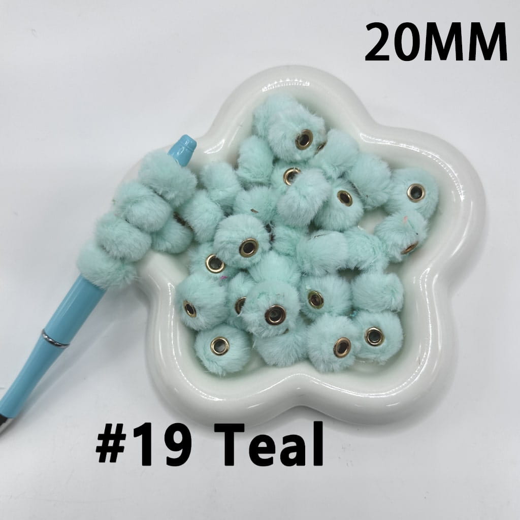 Cute Solid Colored Pom Pom Fluffy Hard Beads, 20MM