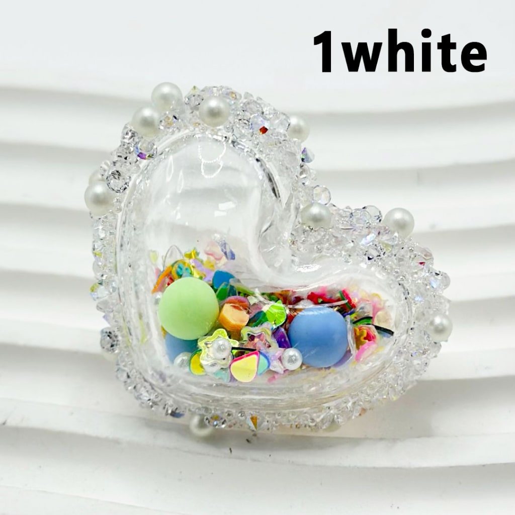 Shake Acrylic Beads Clear Hollow Heart Confetti Flake Star Snowflake Ball with Rhinestones Sugar Wrap White Pearls, Around 37*30MM