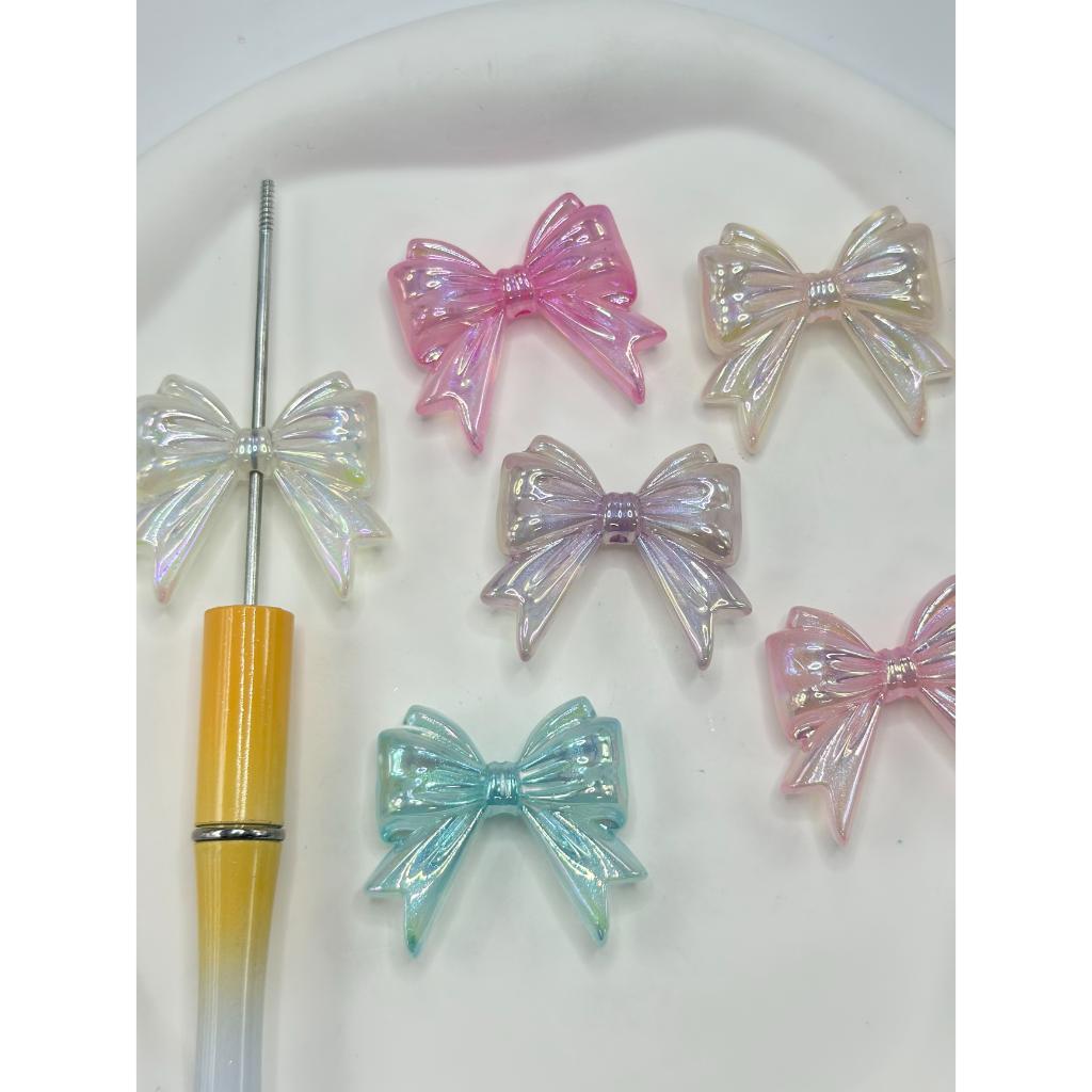 Cute Pastel color Bowtie See Thru Clear,Solid, Acrylic Beads, Random Mix Color,