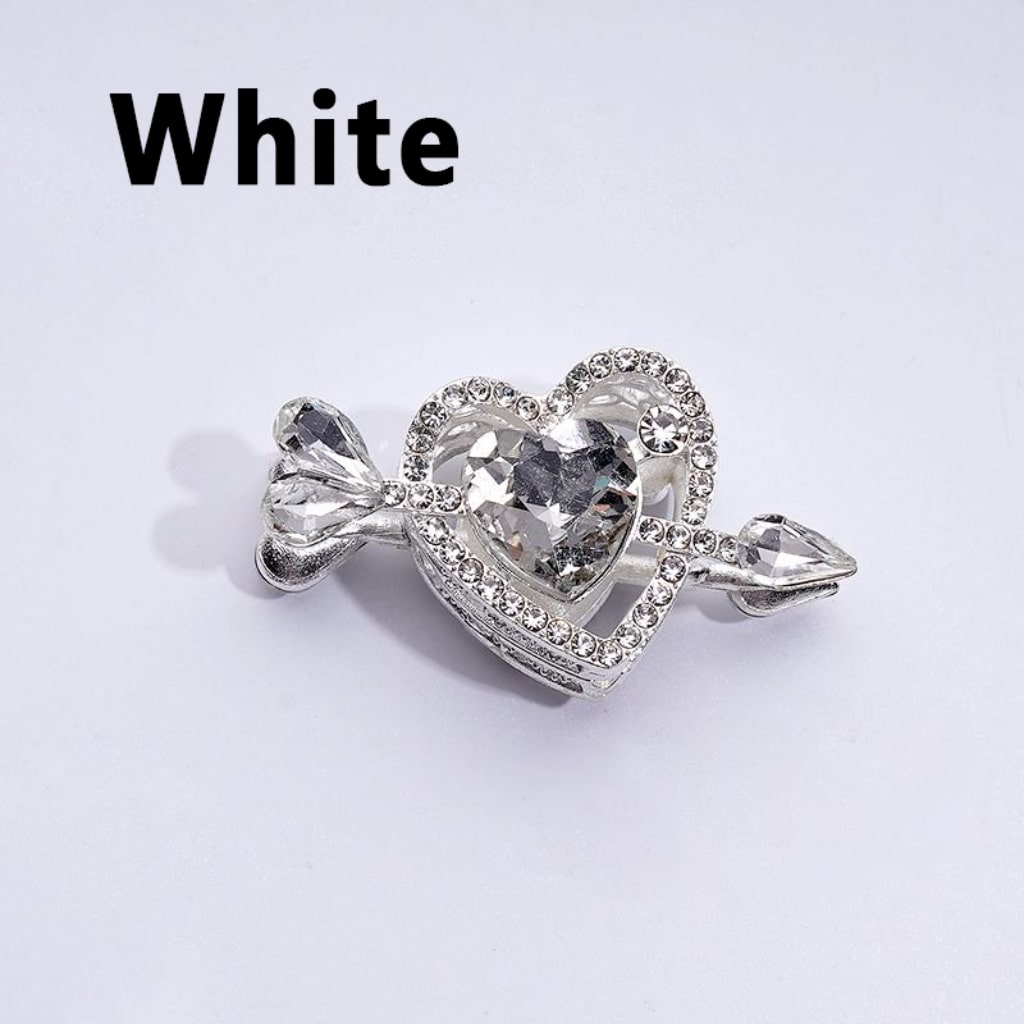 Elegant Silver Alloy Arrow Piercing a Heart Embellished with Vibrant Multi-Color Rhinestones & Beads Approx. 48x26MM
