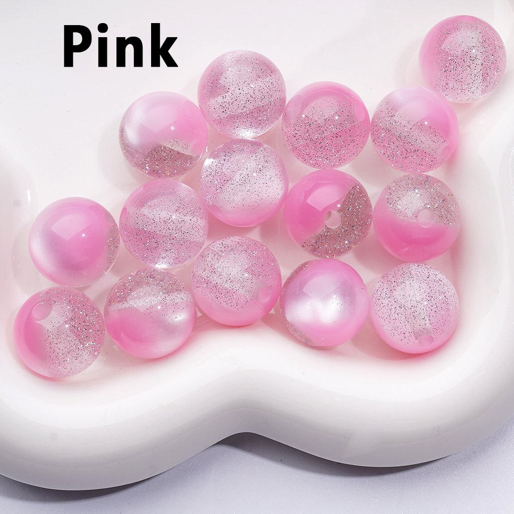 Multi-Color Cat Eye Style Acrylic Beads with Silver Glitter Inside, 16MM