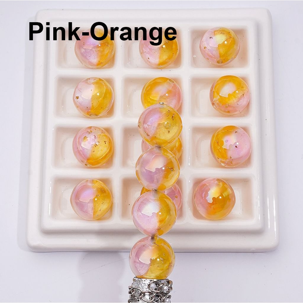 Double Color Resin Heart Beads with Gold Foil Clear Round Acrylic Design, Random Mix, 16MM